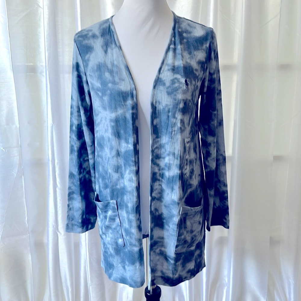 NWT Polo by Ralph Lauren Blue Tie Dye Open Cardigan